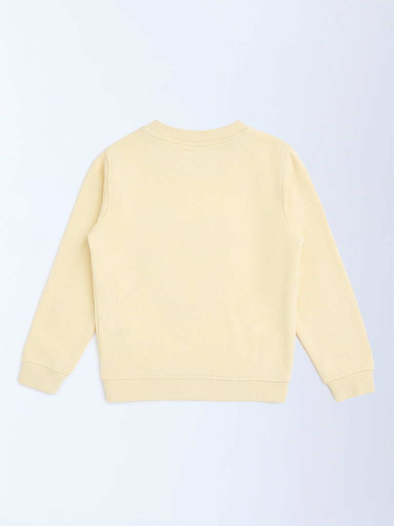 HOP Kids Light Yellow Embroidered Cotton-Blend Sweatshirt