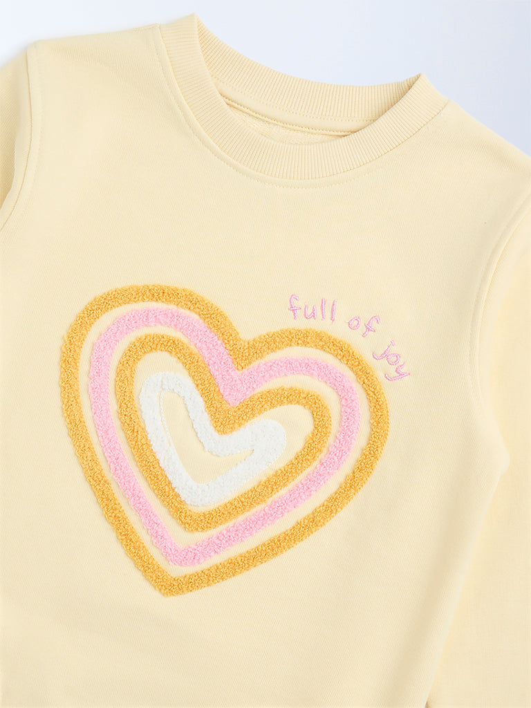 HOP Kids Light Yellow Embroidered Cotton-Blend Sweatshirt