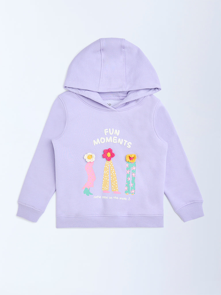 HOP Kids Lilac Floral Applique Cotton-Blend Hoodie