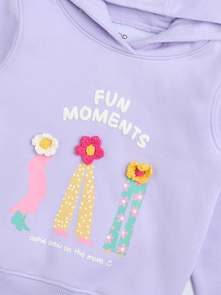 HOP Kids Lilac Floral Applique Cotton-Blend Hoodie