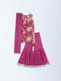 Utsa Kids Magenta Floral Pattern Ethnic Set - (2-8yrs)
