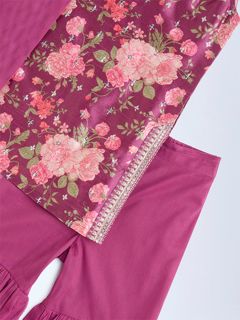 Utsa Kids Magenta Floral Pattern Ethnic Set - (2-8yrs)
