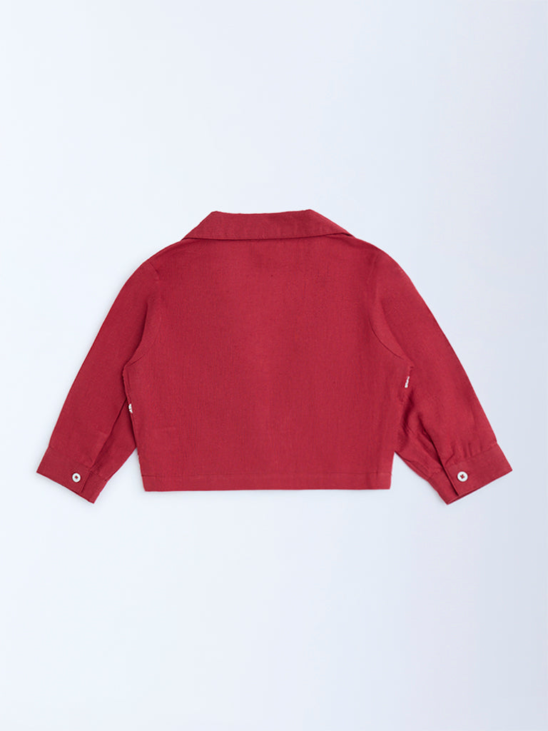 Utsa Kids Red Jamdani Cotton-Blend Jacket - (2-8yrs)