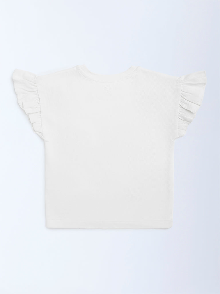 HOP Kids Off-White Floral Embellished Cotton Top