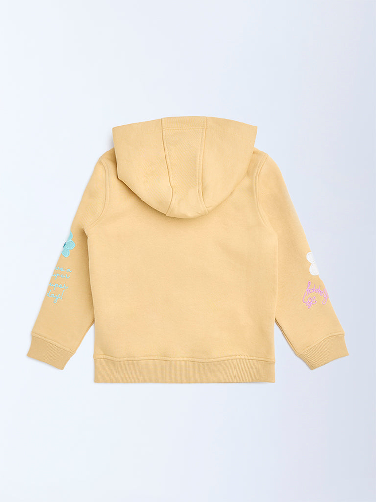 HOP Kids Mustard Floral Embroidered Cotton-Blend Hoodie