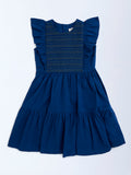 Utsa Kids Navy Embroidered Cotton A-Line Dress - (8-14yrs)
