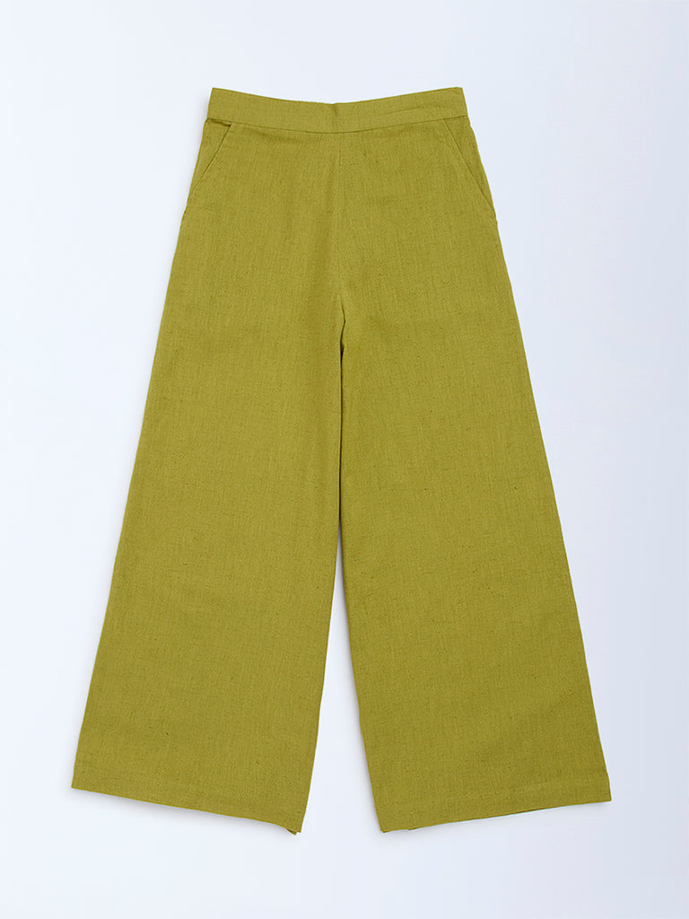Utsa Kids Green Solid Cotton-Blend Pants - (8-14yrs)