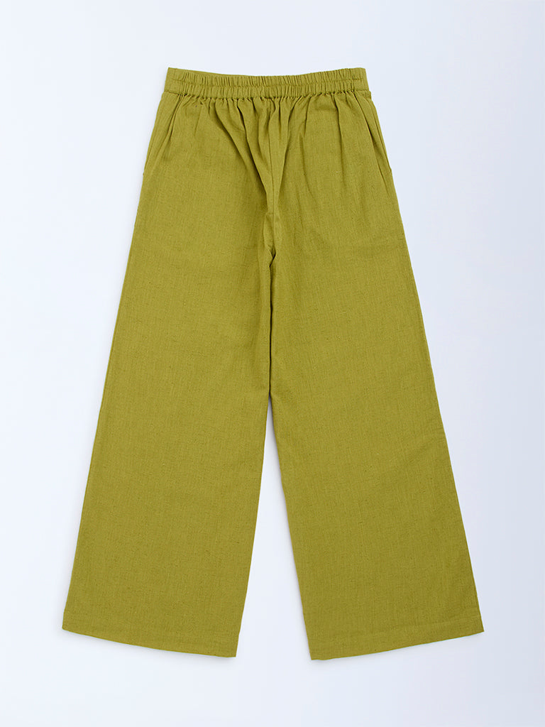 Utsa Kids Green Solid Cotton-Blend Pants - (8-14yrs)
