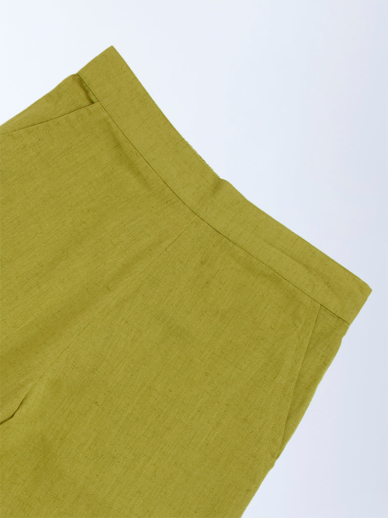 Utsa Kids Green Solid Cotton-Blend Pants - (8-14yrs)