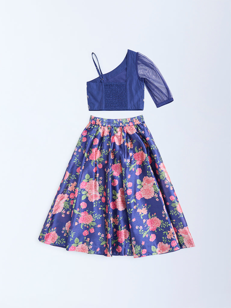 Utsa Kids Navy Floral Detailed Ethnic Set - (2-8yrs)