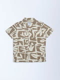 HOP Kids Brown Abstract Printed Resort-Fit Shirt