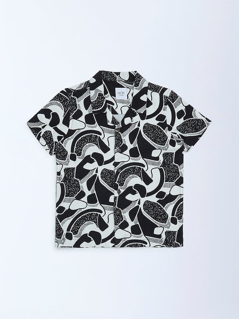 HOP Kids Black and White Abstract Print Resort-Fit Shirt