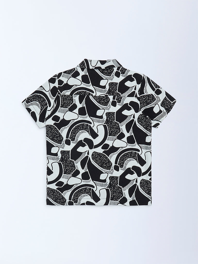 HOP Kids Black and White Abstract Print Resort-Fit Shirt