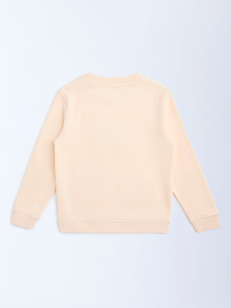 HOP Kids Peach Floral Embroidered Cotton-Blend Sweatshirt