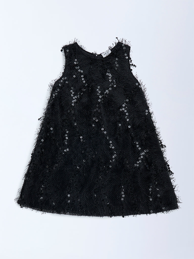 HOP Kids Black Sequin Embellished Party Dress