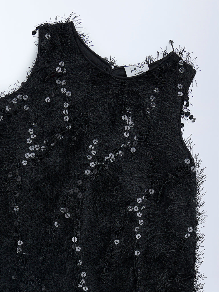 HOP Kids Black Sequin Embellished Party Dress