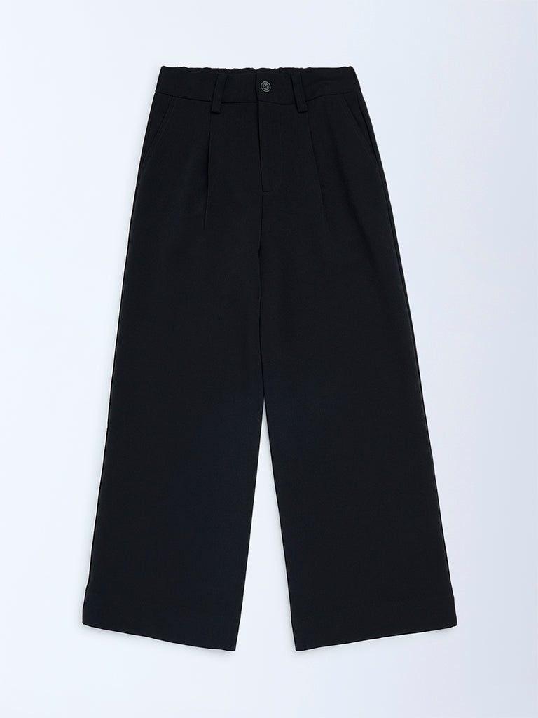 Y&F Kids Black Solid High-Rise Trousers
