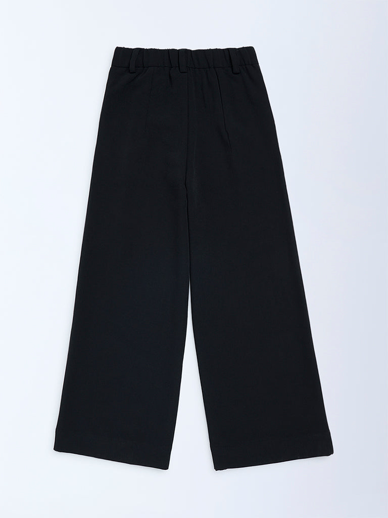 Y&F Kids Black Solid High-Rise Trousers