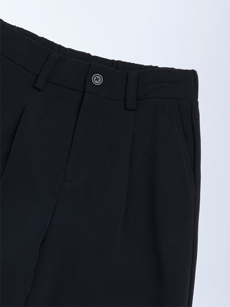 Y&F Kids Black Solid High-Rise Trousers