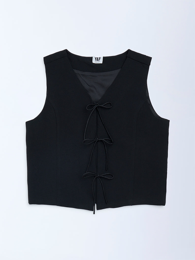Y&F Kids Black Solid Waistcoat