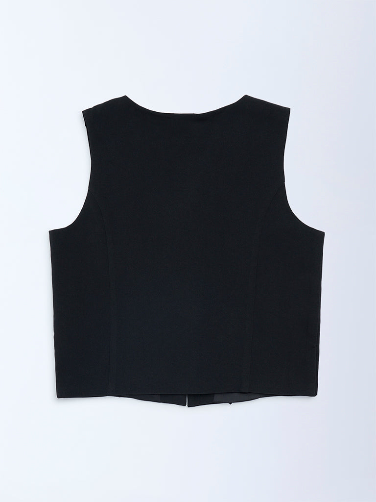 Y&F Kids Black Solid Waistcoat