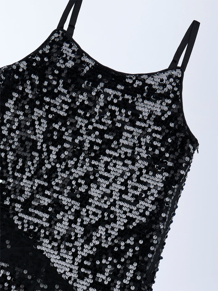 Y&F Kids Black Sequin Embellished Party Dress