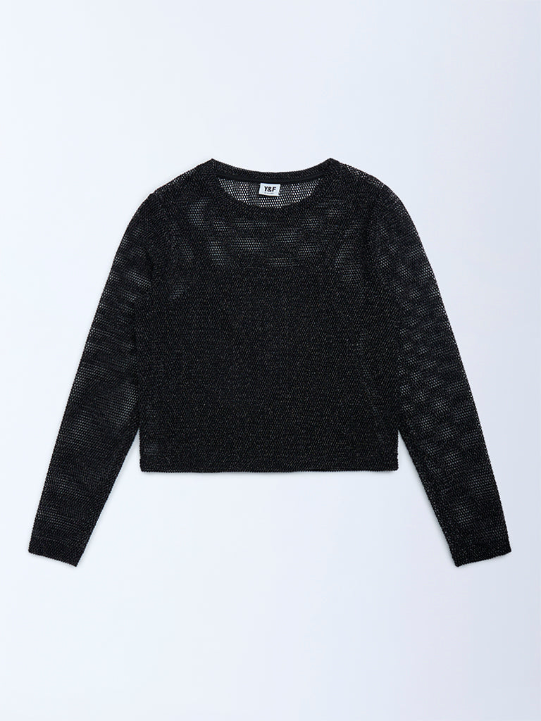 Y&F Kids Black Knit-Textured Top