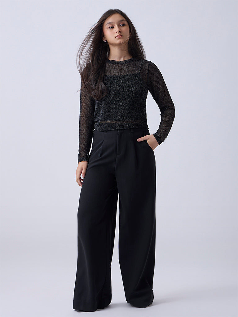 Y&F Kids Black Knit-Textured Top