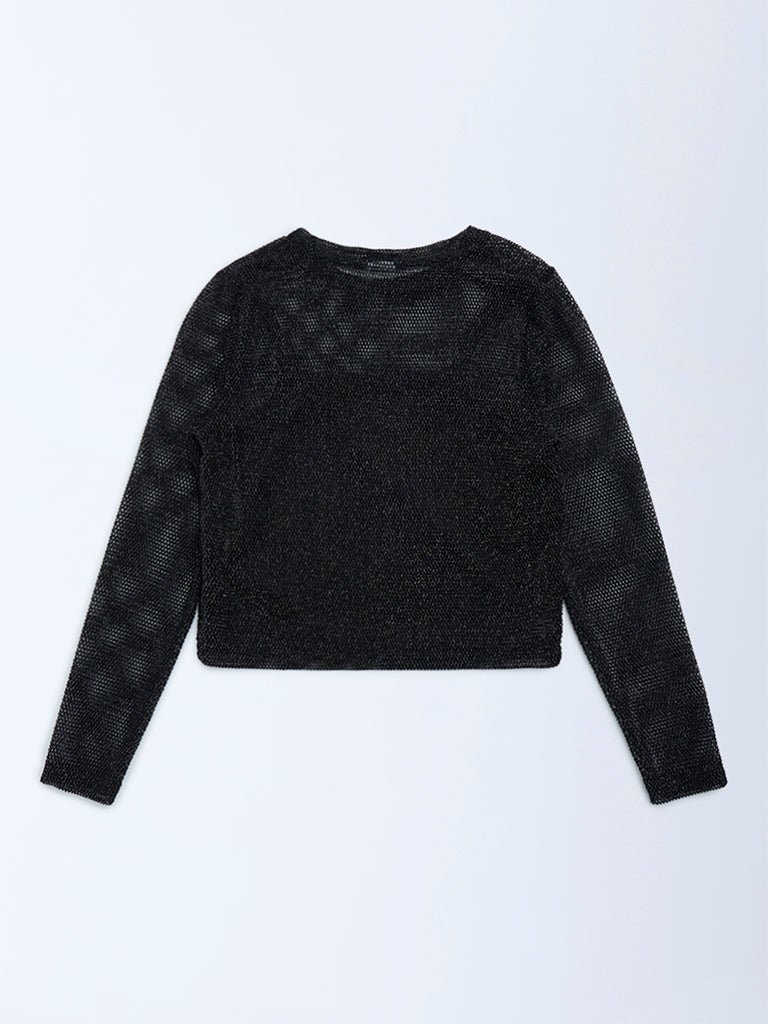 Y&F Kids Black Knit-Textured Top