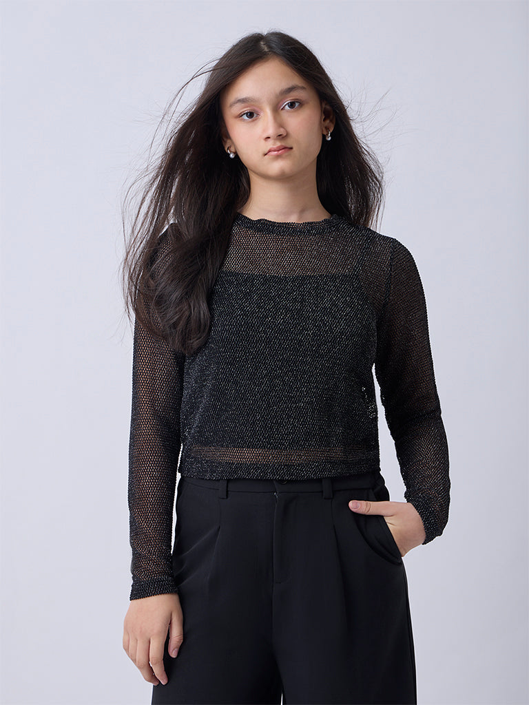 Y&F Kids Black Knit-Textured Top