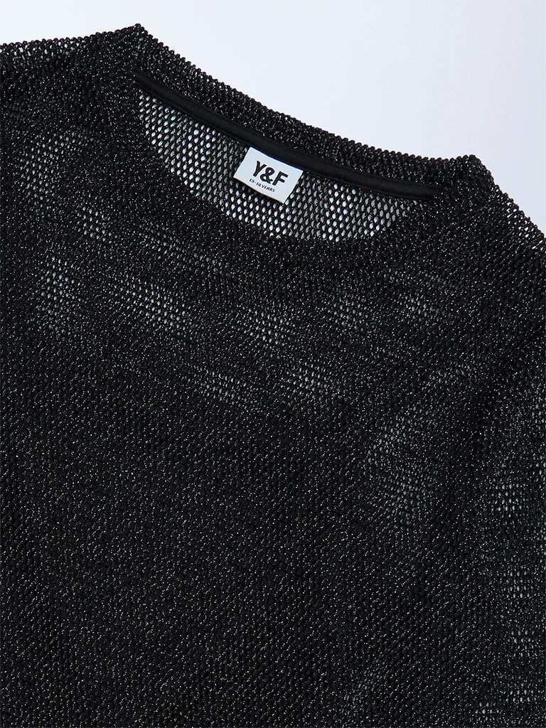 Y&F Kids Black Knit-Textured Top