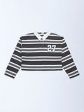 Y&F Kids Charcoal Striped Cotton Polo T-Shirt