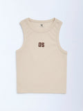 Y&F Kids Beige Ribbed-Textured Cotton-Blend Tank Top