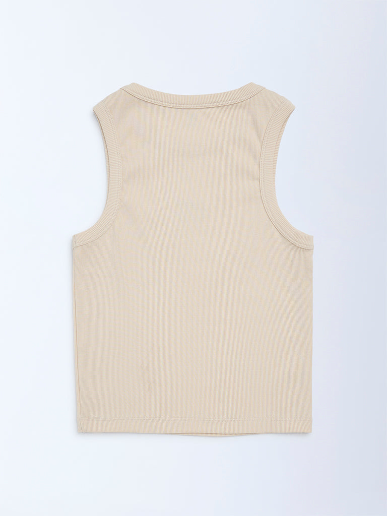 Y&F Kids Beige Ribbed-Textured Cotton-Blend Tank Top