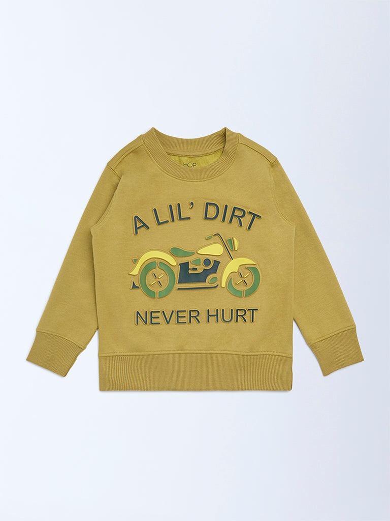 HOP Kids Olive Text Embossed Cotton-Blend Sweatshirt
