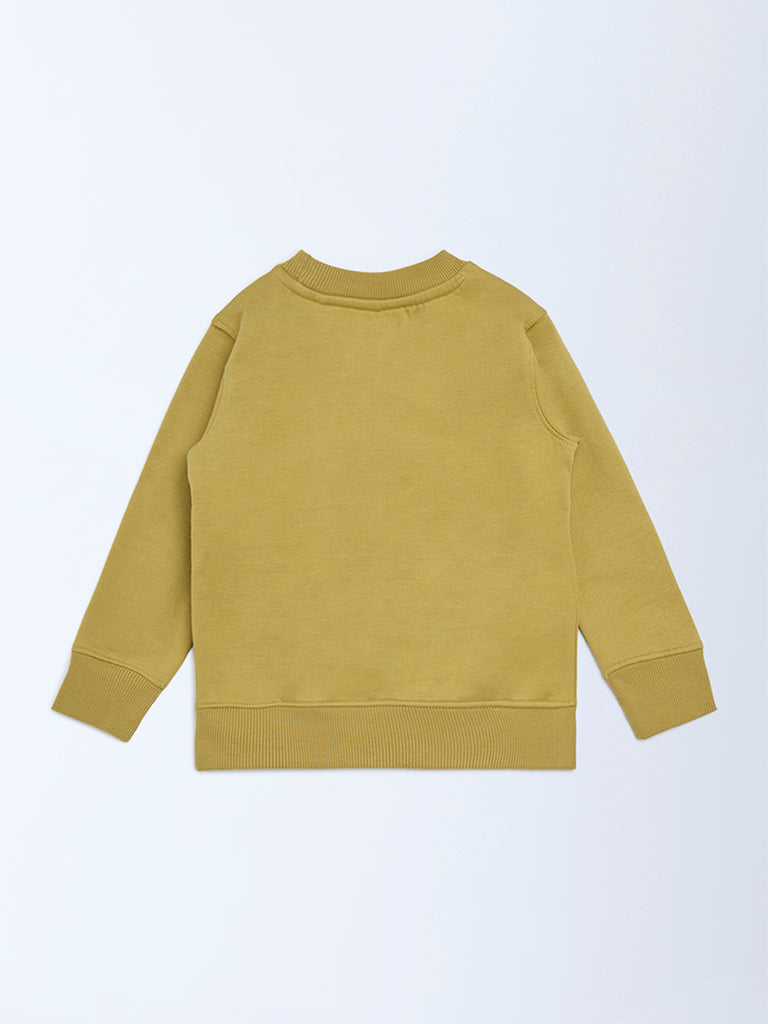 HOP Kids Olive Text Embossed Cotton-Blend Sweatshirt