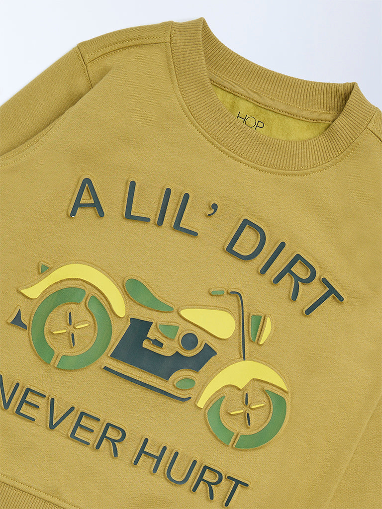 HOP Kids Olive Text Embossed Cotton-Blend Sweatshirt