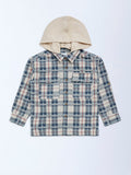 HOP Kids Beige Checks Pattern Hooded Cotton Shirt