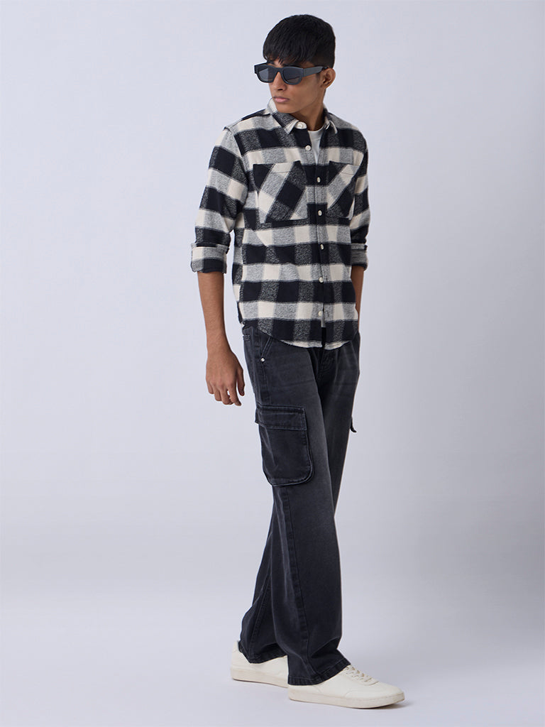 Y&F Kids Black Flannel Checkered Cotton Shirt