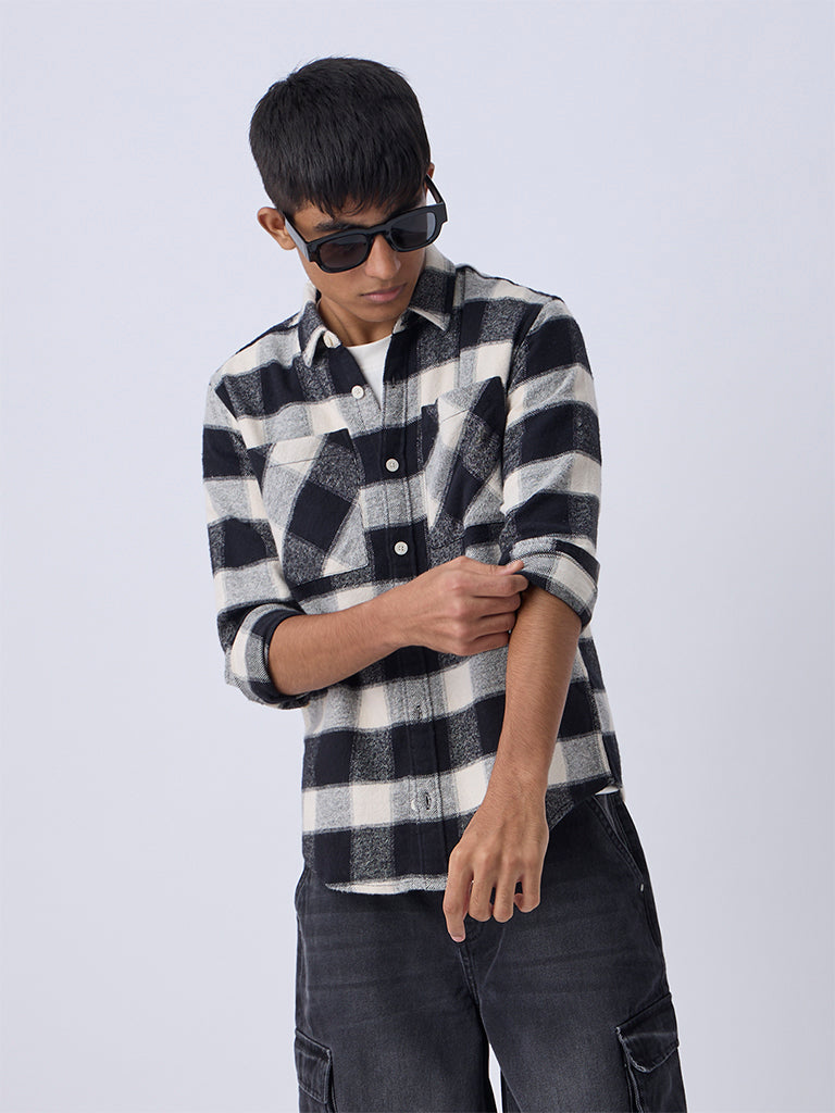 Y&F Kids Black Flannel Checkered Cotton Shirt