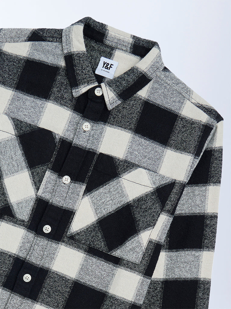 Y&F Kids Black Flannel Checkered Cotton Shirt