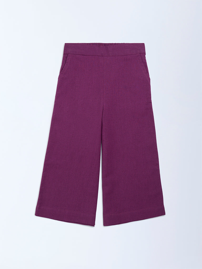 Utsa Kids Purple Solid Cotton-Blend Pants (2-8 years)