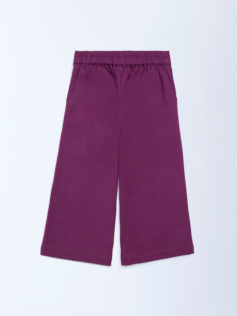 Utsa Kids Purple Solid Cotton-Blend Pants (2-8 years)