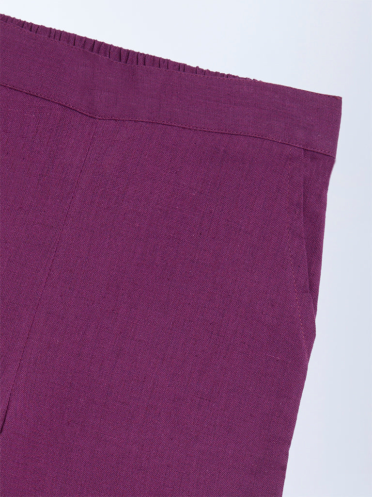 Utsa Kids Purple Solid Cotton-Blend Pants (2-8 years)