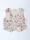 Utsa Kids Off-White Floral Cotton-Blend Waistcoat - (8-14 yrs)