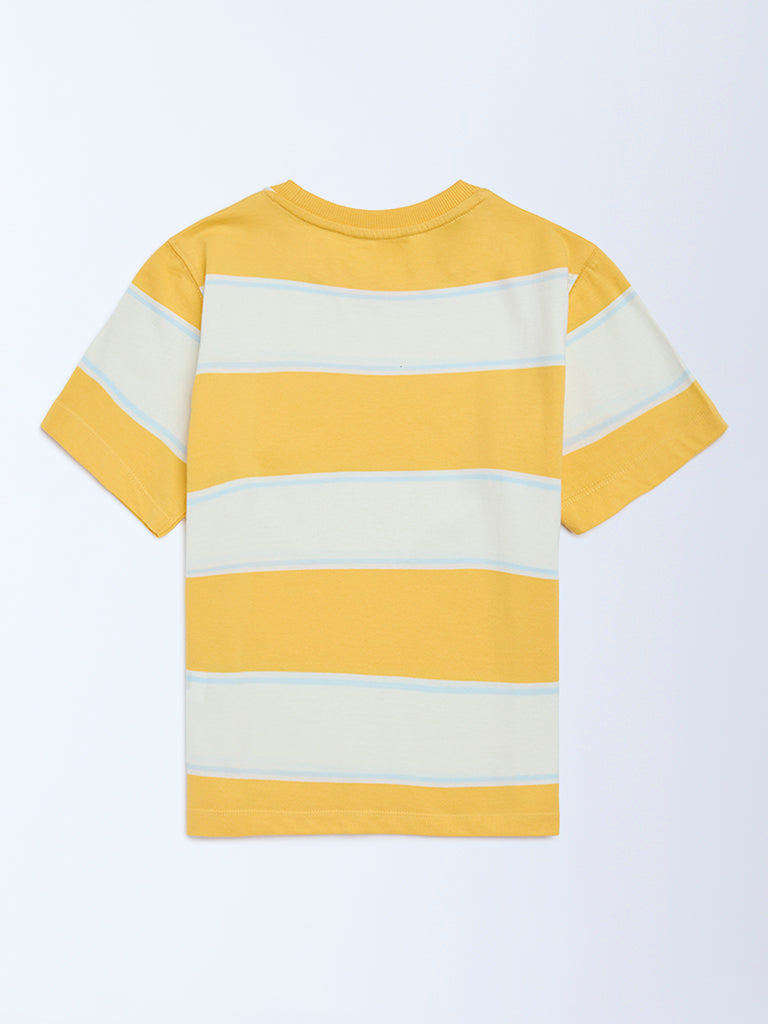 HOP Kids Yellow Striped Cotton T-Shirt