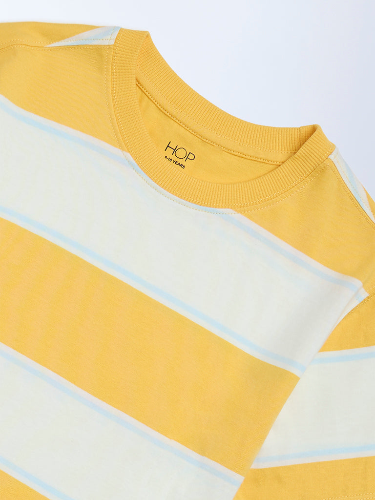 HOP Kids Yellow Striped Cotton T-Shirt