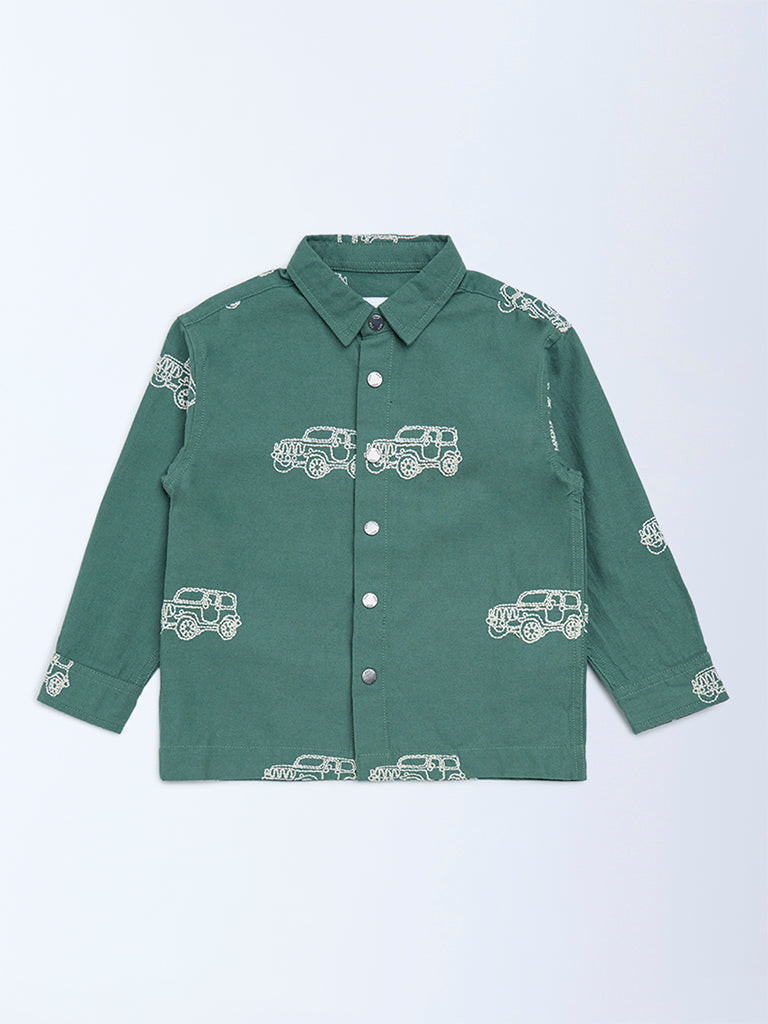 HOP Kids Olive Printed Cotton Shirt