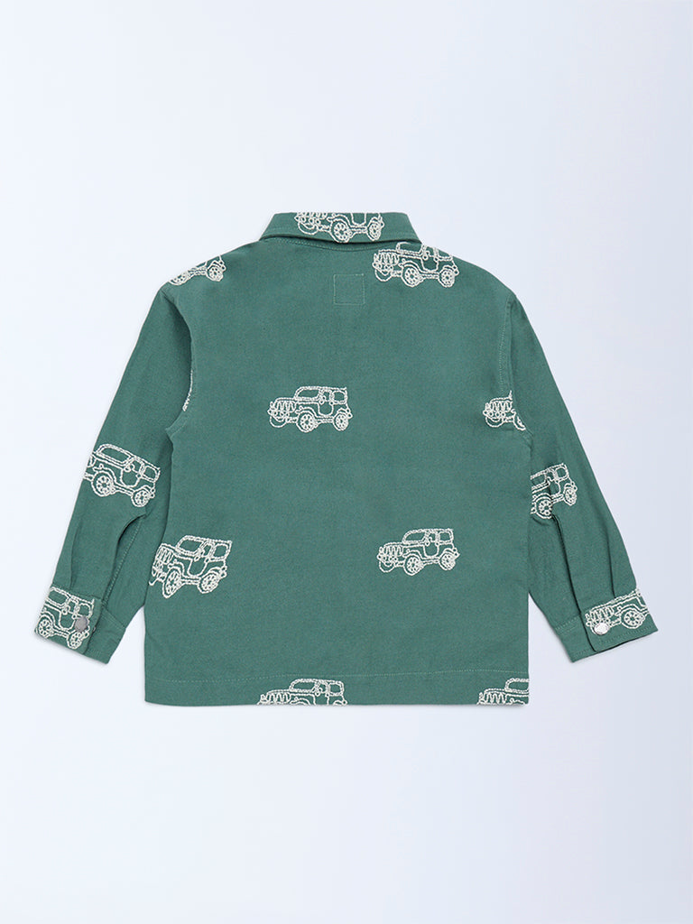 HOP Kids Olive Printed Cotton Shirt