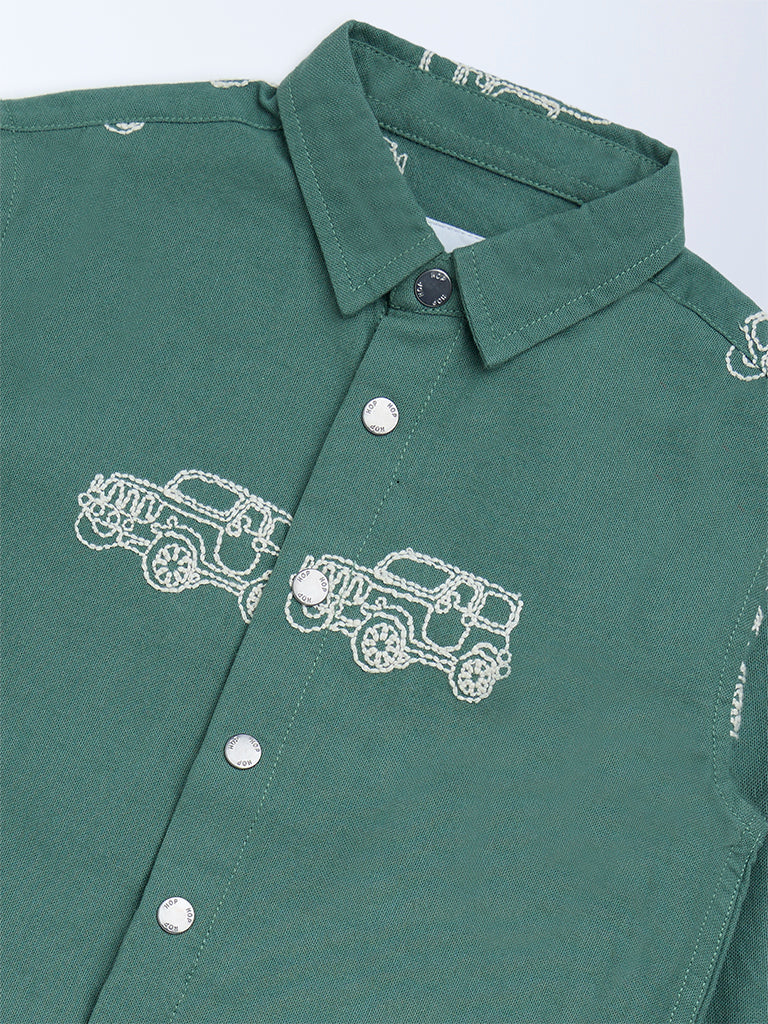 HOP Kids Olive Printed Cotton Shirt